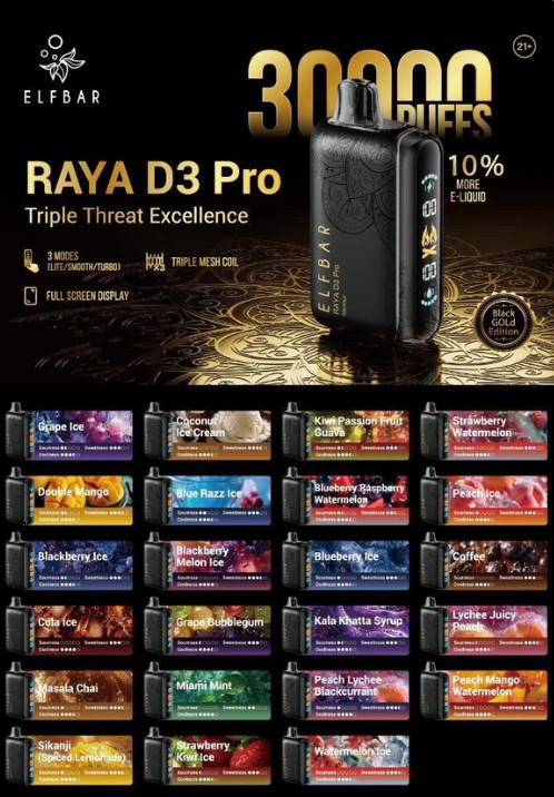 ELFBAR RAYA D3 PRO Disposable Vape – 30,000 Puffs, Rechargeable