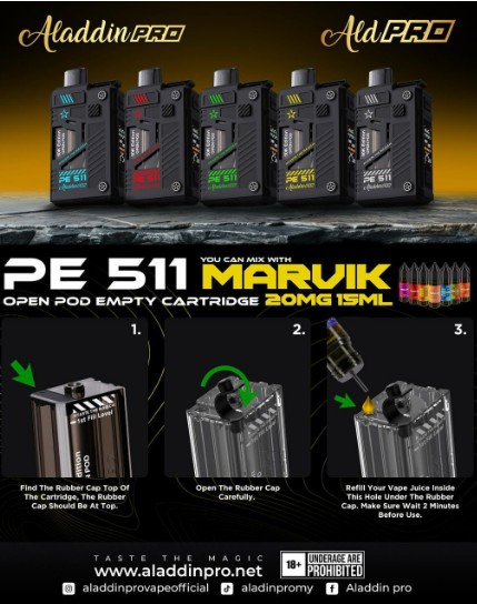Aladdin Pro PE511 MARVIK 18K 18000 Puffs DSP Pod Fullset and Cartridge - Image 2